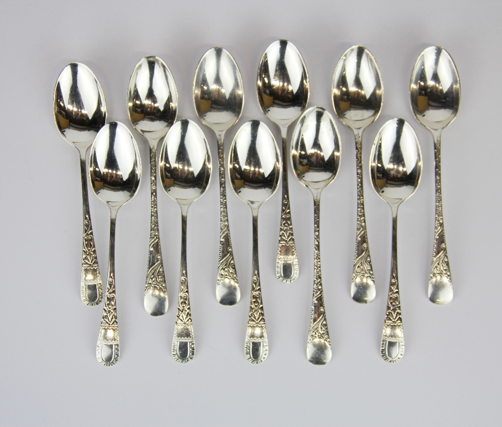 A set of six hallmarked silver coffee spoons together with a further five coffee spoons.