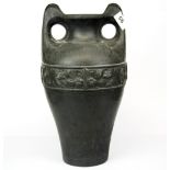 A French moulded grey body ceramic vase, H. 39cm.