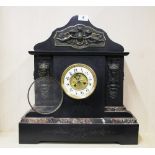 A large 19th Century French slate mantel clock, H.52cm.