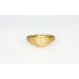 A 9ct yellow gold signet ring, (M), a/f.