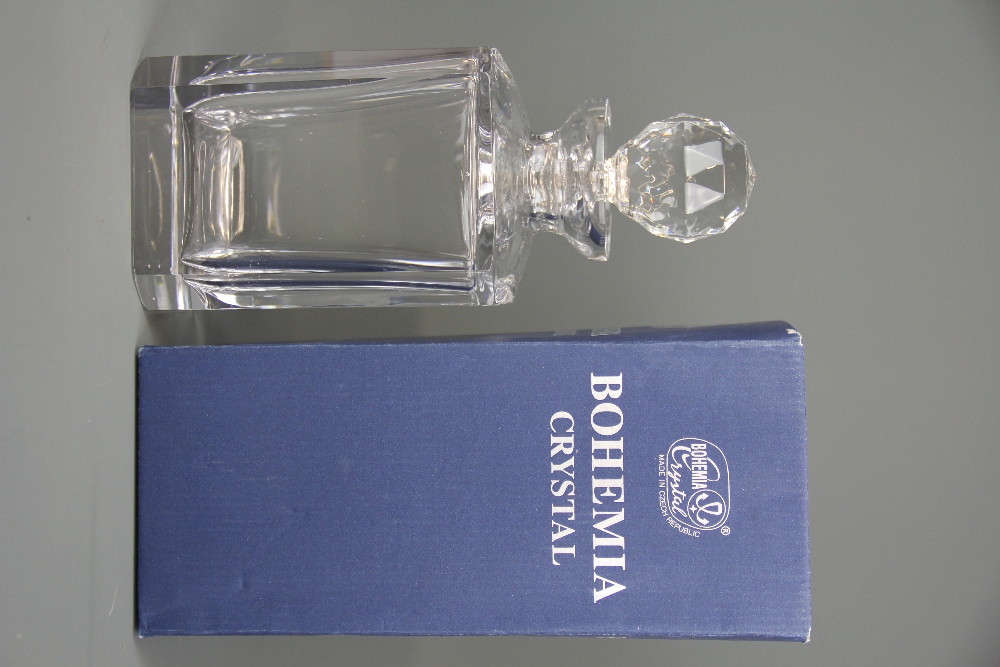 Three cut crystal decanters and a further glass decanter together with two hallmarked silver labels, - Image 3 of 3