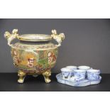 A 19th Century satsuma censer, H.21cm. together with a Japanese porcelain tea tray and cups.