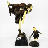 A large resin Art Deco style figurine, H. 43cm. together with a further figurine.