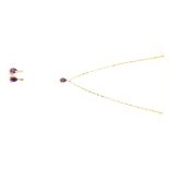 A 9ct yellow gold amethyst set pendant and chain and matching pair of earrings, L. 1.8cm.