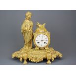 A 19th C French gilt spelter mantel clock, H.32cm. Condition: without bell or pendulum.