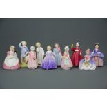 Ten Small Royal Doulton Porcelain Figurines 'Cookie' HN2218, 'Vanity' HN2475, 'Tinkle Bell'