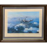 A pencil signed framed print 'Lancaster' by Robert Taylor first edition signed by group captain