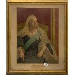 A gilt framed coloured lithograph of Queen Victoria above an original ink signature, frame size 63 x