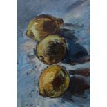 Susan Isaac, "Composition with Lemons I", unframed oil on canvas, 30 x 21cm on 40 x 30 panel,