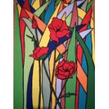 Kim Farr, "Poppies", framed acrylic on canvas, 73 x 55cm, c. 2020. This piece is a continuation of a