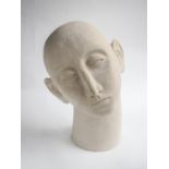 Anna Jukova, "Head contemplation white", white chamotte clay, 26 x 16 x 18cm, 2021. The sculptural