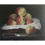 Chris Slater, "No. 1 Ladies apples", unframed oil on panel, 10 x 12in, c. 2020. Shipping to the