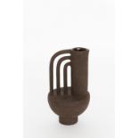 Anna Jukova, "Vase Rhythm 1.3", brown chamotte clay, transparent glaze inside, 25 x 14.5 x 14.5cm,