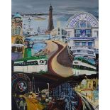 Andy Hollinghurst, "Blackpool Montage", unframed acrylic on canvas, 102 x 81cm, c. 2021. The