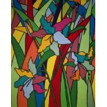 Kim Farr, "Lillies 2", framed acrylic on canvas, 74 x 55cm, c. 2020. This piece is a continuation of