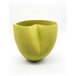 Katrine Barber, "Yellow green vase", raku clay, 22 x 26cm, c. 2019. A decorative piece for an