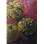 Susan Isaac, "Autum Squashes", unframed oil on canvas, 33 x 23cm on 40 x 30 panel, 2018. A