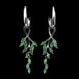 A pair of 925 silver drop earrings set with marquise cut emerald, L. 5cm.