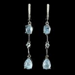 A pair of 925 silver drop earrings set with cabochon cut aquamarines, L. 5.6cm.