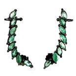 A pair of 925 silver earrings set with marquise cut emeralds, L. 3.5cm.