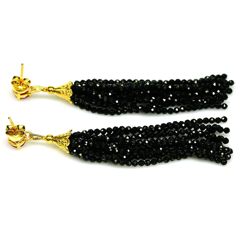 A pair of 925 silver gilt drop earrings set with rubies and black stones, L. 7cm. - Image 2 of 2