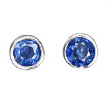 A pair of 925 silver sapphire set stud earrings, Dia. 0.7cm.