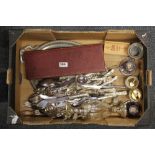 A cased carving set, silver plated cutlery etc.