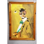 A framed acrylic on board of a clown signed Johnson, frame size 58 x 84cm.