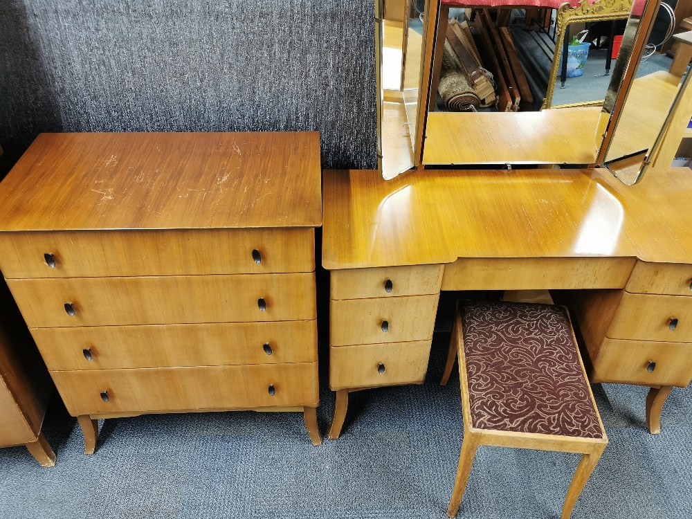 A 1960's light mahogany two door wardrobe, W. 95cm. together with a matching dressing table and - Image 3 of 5