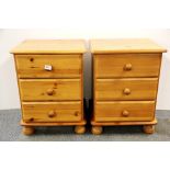 A pair of pine bedside cabinets, H, 58cm.