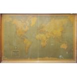 A large teak framed mid 20th Century world map, 191 x 110cm.