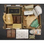 A group of money boxes and china items.