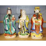 Three large Chinese porcelain Lucky God figures, H. 39cm. One A/F