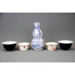A Chinese hand painted porcelain vase together with two pairs of porcelain tea bowls, vase H. 18cm.