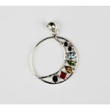 A 925 silver pendant set with amethyst, iolite, blue topaz, peridot, citrine, fire opal and