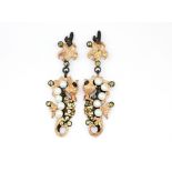 A pair of 925 silver rose gold gilt seahorse shaped drop earrings set with fancy yellow sapphires