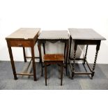 A 1930's oak folding games table, 37 x 31 x 72cm. together with a further oak table, an Edwardian