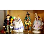 Three Royal Doulton figurines and one Royal Dux figurine.