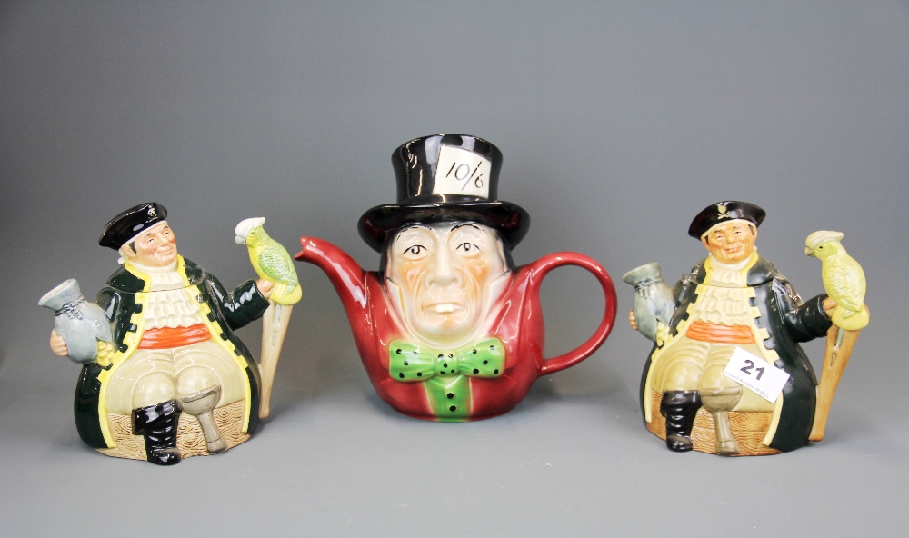 An autographed Royal Doulton 'Long John Silver' D6853 character teapot together with a further 'Long