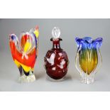 A group of three 1970's Murano style glass items, tallest 30cm.