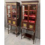 A rare pair of 19th Century ivory/bone inlaid rosewood display cabinets, H. 180cm W. 63cm.