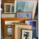 A large collection of framed pictures, largest 46cm x 83cm.