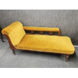 A Victorian mahogany chaise longue, L. 158cm W. 66cm. Matching lots 306 and 360.