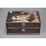 A superb Chinese semi precious stone and mother of pearl inlaid rosewood box, H. 25cm, L. 12cm, W.