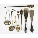 A group of hallmarked silver and silver handled items.