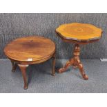 A circular mid 20th Century mahogany table together with an Italian inlaid table, tallest H. 60cm.