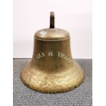 A very large bronze/brass ships bell stamped with the ships name Harry R Trapp, understood to be