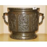 A 19th Century Chinese bronze two handle planter H. 24.5cm W. 34cm. Provenance; New Hall country