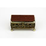A lovely 19th century silvered metal casket with inset goldstone, lid 5 x 3 x 2.5cm.