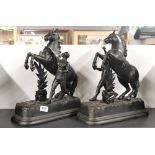 A pair of large spelter Marley horse figures, H. 40cm.